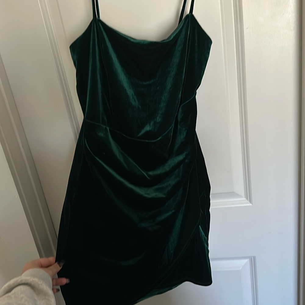 Green velvet mini dress